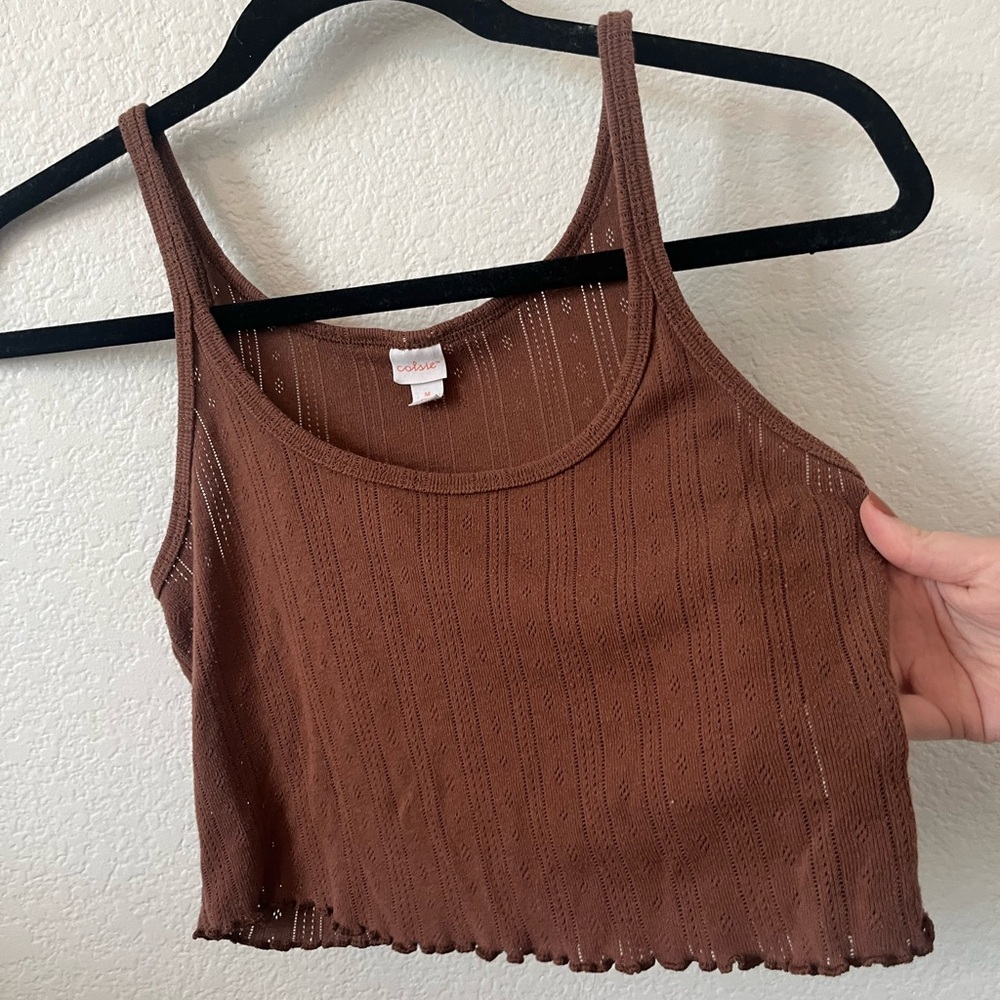 Brown Ribbed Sleep Tank Top - Picture 2 of 6